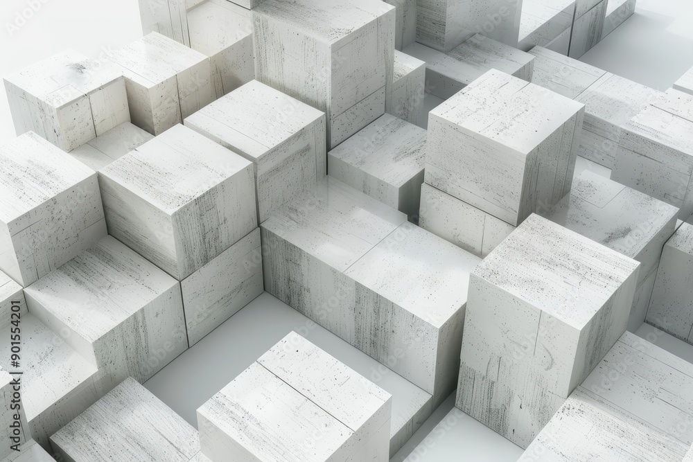 Poster abstract background of white marble cubes arranged in a geometric pattern, showcasing modern design 