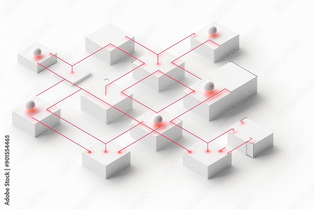 Poster abstract geometric structure with interconnected lines and spheres on a white background, representi