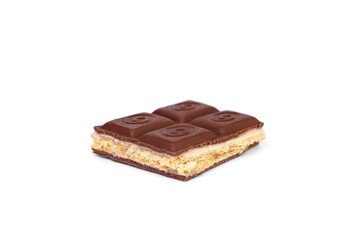 Milk chocolate with strawberry and cookies isolated on white background.