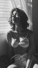 Naklejka premium Model with Wavy Hair in Casual Fashion