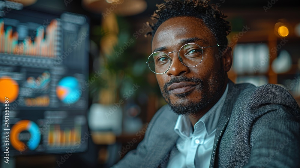 Aufkleber professional man analyzing financial data while working in modern office environment. generative ai