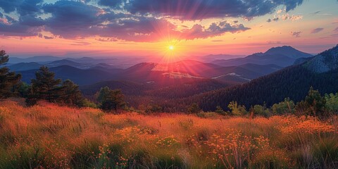 Fototapeta premium Mountain Sunset Landscape