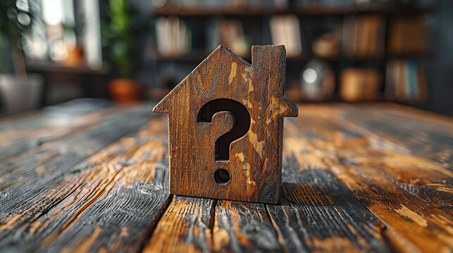 Concept with condominium residential building model against question marks. A businessman holds a white paper house adorned with a question mark, home loans, real estate market, investments