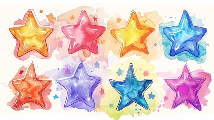 Obraz premium Whimsical Collection of Stars: Sketchy Cartoon Watercolor Illustrations