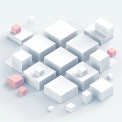 Obraz premium Minimalistic 3D geometric shapes in white with soft pink accents, creating a modern and abstract design. Ideal for backgrounds and tech themes.