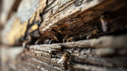 Fototapeta premium Honey farming, bees, and farm insect sustainability. Beekeeping, wax nutrition, honeycomb production, and sustainable beeswax harvesting