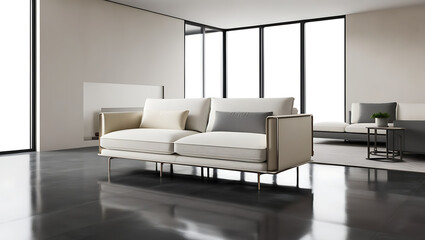 Modern Minimal clean clear contemporary white fabric sofa and pillows, modern interior