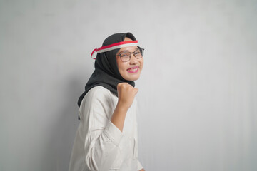 Smiling Woman in Headscarf and Glasses with Red and White Bandana