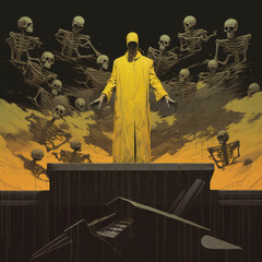 Fototapeta premium Weird Art Lofi Album Cover Art: Phantom Musician on Yellow Block