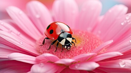 a ladybug on a pink petal