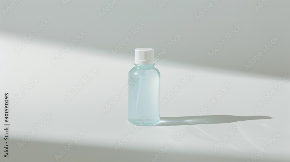 Poster clear bottle of micellar water creating a silhouette on a blank backdrop with room for text
