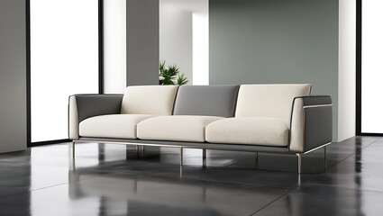 Modern Minimal clean clear contemporary white fabric sofa and pillows, modern interior