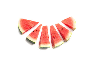 Watermelon pieces isolated. Water melon wedges pile, chopped Citrullus lanatus, red wassermelone...
