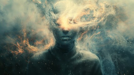 Fototapeta premium mind control, compelling portrayal of a blank-faced individual, eyes unfocused, suggestively influenced by external factors illustrating brainwashing and manipulation concept