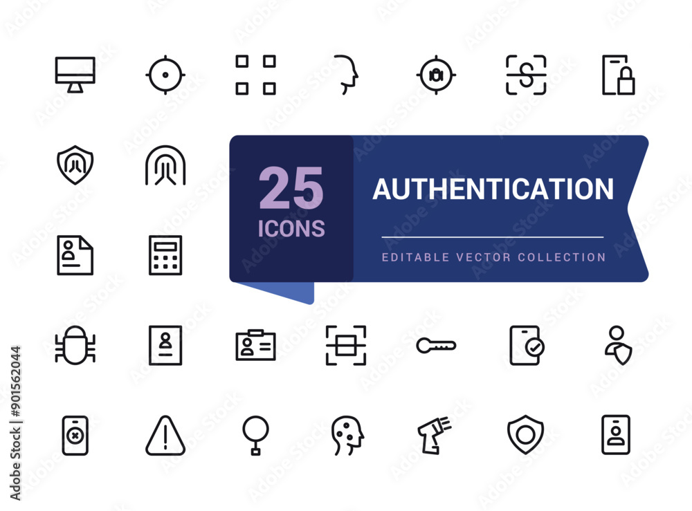 Poster authentication and identity set of web icons in line style. verification icons for web and mobile ap