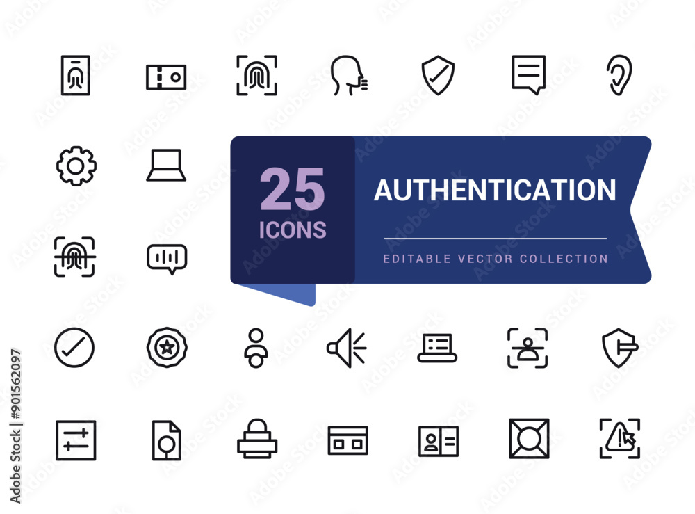 Poster authentication and identity set of web icons in line style. verification icons for web and mobile ap