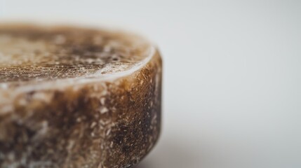 Close-up shot of a rough-surfaced, uneven-edged dark chocolate piece on a white background