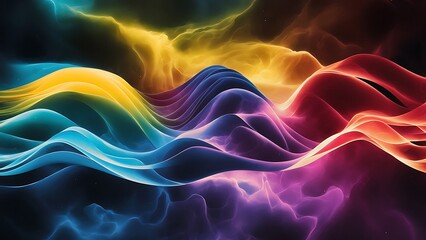 Fototapeta premium Abstract colorful nebula waves background landscape wallpaper design, blue, yellow, purple, red rainbow colors