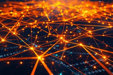 A futuristic wallpaper with graphic design elements and technological elements depicting blockchain technology and information technology