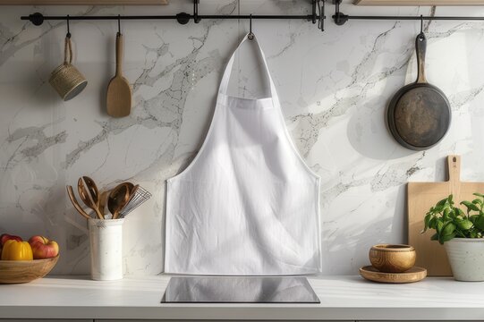 Mockup of plain apron on a kitchen counter