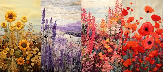 Vibrant floral landscape art mobile wallpaper set