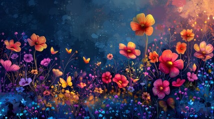 magical garden, fairy garden with charming flowers, butterflies, and whimsical doodle art a magical and enchanting background