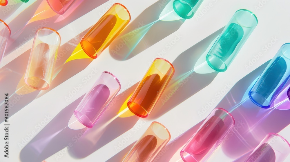 Aufkleber vibrant and modern abstract composition with colorful transparent cylinders creating rainbow shadows