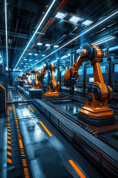 business achievement,  A sleek manufacturing plant with machines operating autonomously, emphasizing reduced labor costs and enhanced quality control due to automation technology.