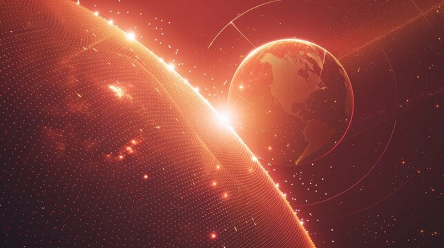 A graphic design that evokes navigation and exploration by featuring abstract latitude and longitude lines intersecting.