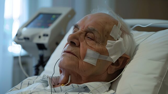 Elderly Person Undergoing Split-Night Sleep Study for Diagnostic and Treatment