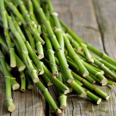 Fototapeta premium Closeup of fresh bamboo shoots on a rustic wooden table, Bamboo shoots, Natural, culinary