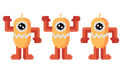 pixel robot with 3 different styles on white background