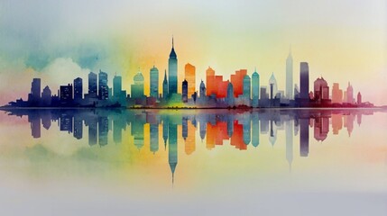 Naklejka premium Abstract Cityscape Art - Gradient Sunset Skyline - Vibrant Modern Wall Art
