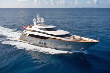 Obraz premium Private yacht sailing on a pristine ocean, offering a personalized and opulent experience for discerning travelers.
