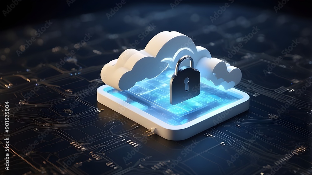 Poster cloud security: a microchip security concept with a cloud icon