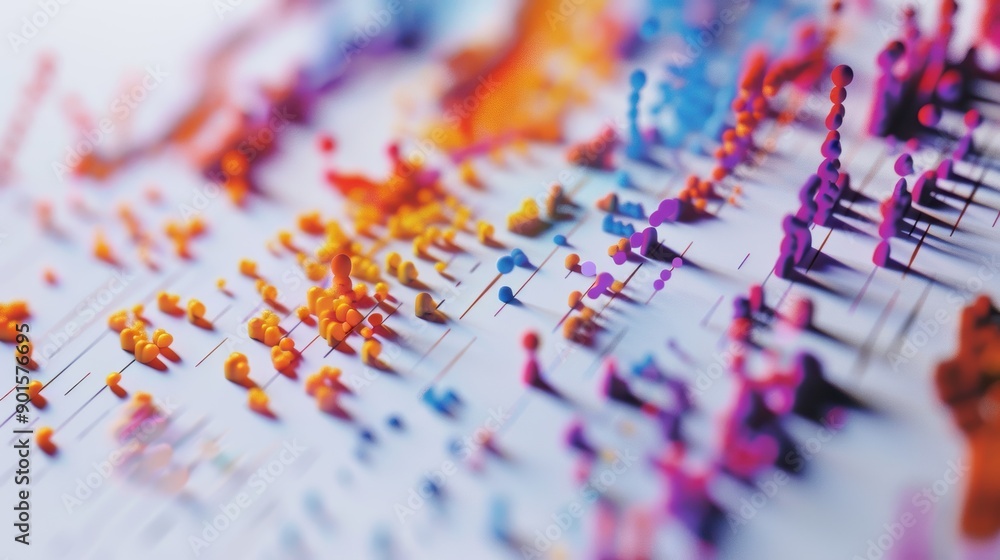 Poster colorful 3d chart showing growing stats with a mesmerizing blur effect, symbolizing success and posi