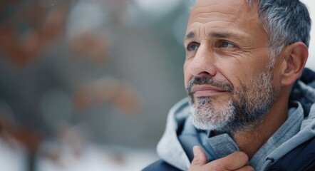Obraz premium Man Looking Away in Winter