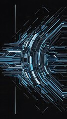 Abstract black background with lines and blue ts that depicts technological advancement