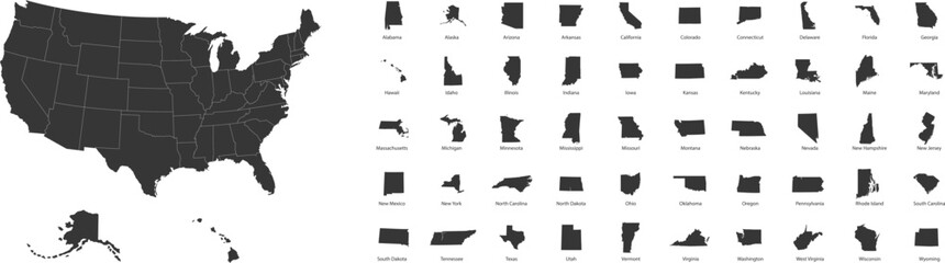 Territories of US States. All American states on white background. Vector illustration