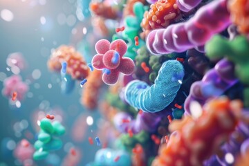 Probiotics in the small system promoting health close up, wellness, vibrant, Composite, digestive tract