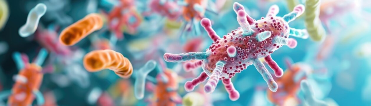 Probiotics interacting within their natural habitat close up, ecology, vibrant, Multilayer, garden