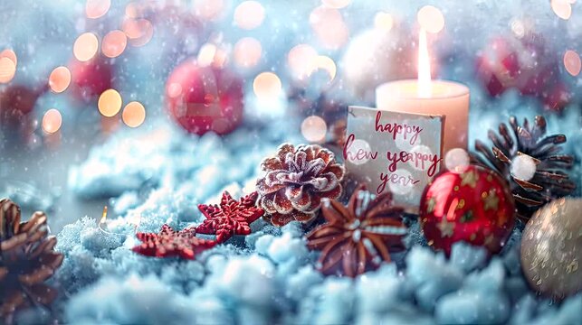 a festive wallpaper featuring cute dog dressed in Santa hats and scarves, christmas decoration tree. seamless looping time-lapse virtual 4k video animation background