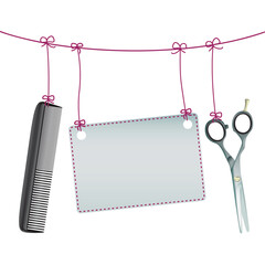 Hanging Scissors Comb Sign Copy Space