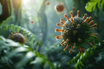 Fototapeta premium Pathogens and viruses within their natural habitat selective focus, science, realistic, Silhouette, jungle environment