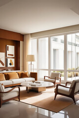 Fototapeta premium Modern scandinavian living room interior. featuring minimalist furniture arranged in a fusion of contemporary 