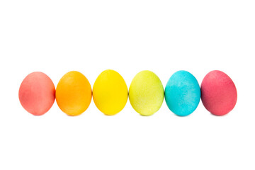 Easter eggs isolated on a white background. Handmade colorful Easter eggs. Easter celebration concept.