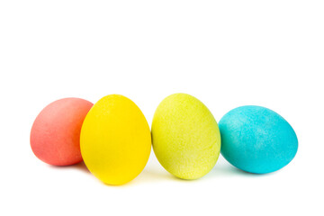 Easter eggs isolated on a white background. Handmade colorful Easter eggs. Easter celebration concept.