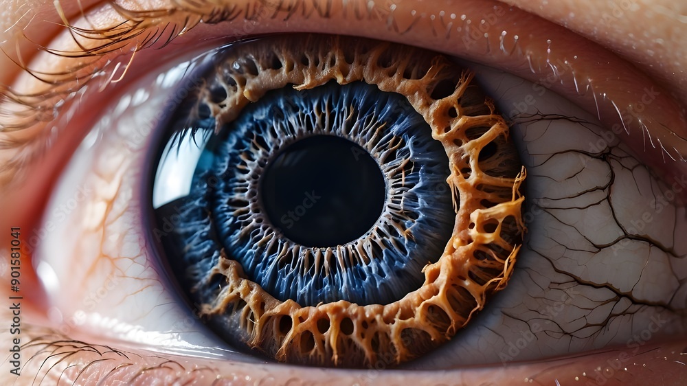 Aufkleber close-up macro shot of detailed human iris and cornea displaying complex structures. for scientific 