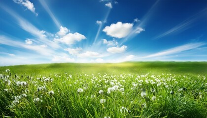 青空と日差しに輝く草原