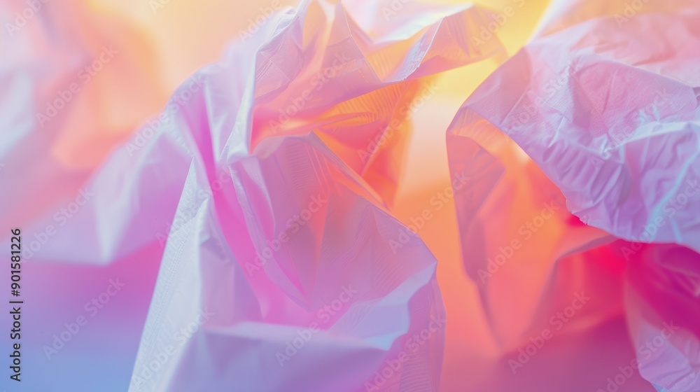Poster holographic iridescent wrinkled foil creating abstract futuristic background with copy space